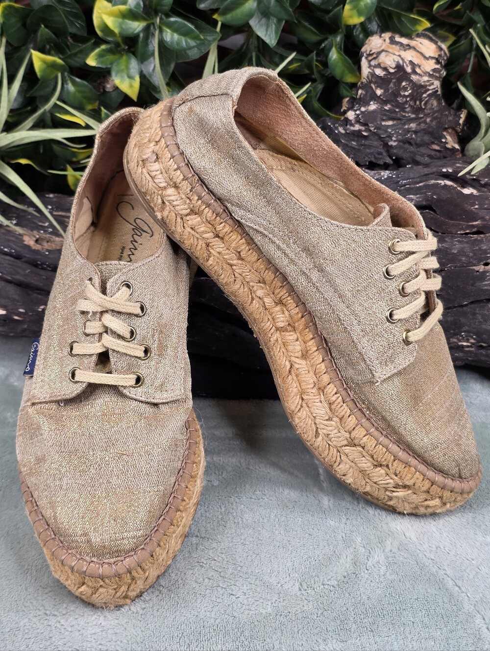 Gaimo Spain Gold Metallic Lace-Up Platform Espadrille Sneakers